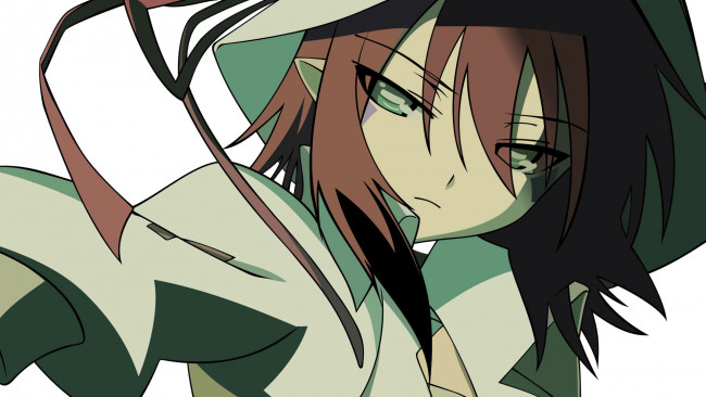 Обои картинки фото yumekui merry, аниме, взгляд, девушка, фон, ленты, шляпа, татуировка, merry nightmare