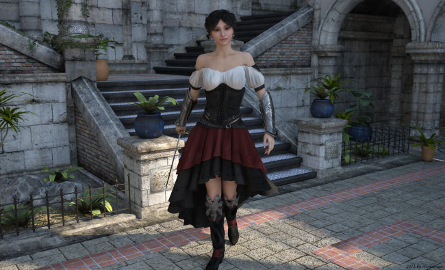 Обои картинки фото 3д графика, люди , people, девушка, взгляд, оружие