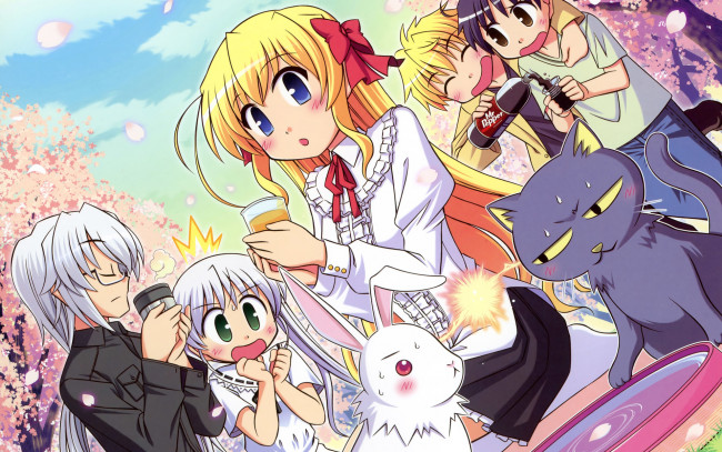 Обои картинки фото аниме, fortune arterial, кролик, девочки, мальчики, кот