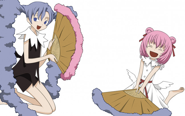 Обои картинки фото аниме, xxxholic, улыбка, веер, девушки