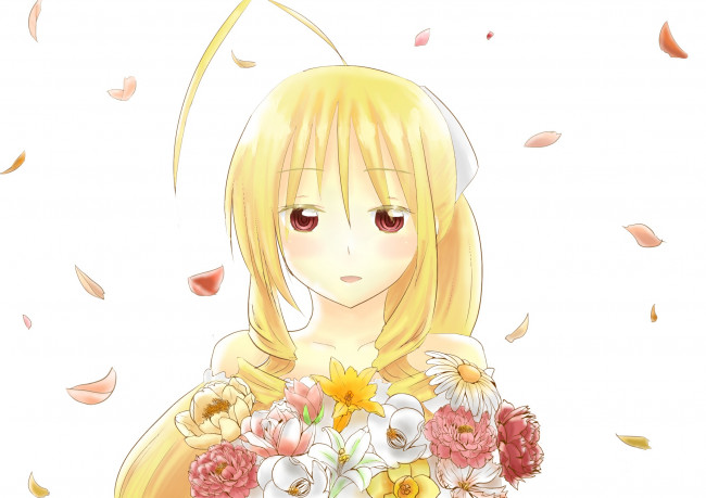 Обои картинки фото аниме, hayate no gotoku, блондинка, белый, фон, арт, портрет, девушка, лепестки, hayate, no, gotoku