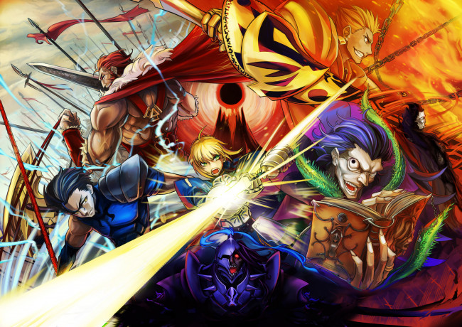 Обои картинки фото аниме, fate, zero, персонажи, мужчины, арт, девушки