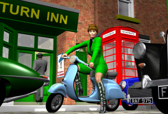 Картинка 3д+графика люди-авто мото+ people-+car+ +moto взгляд девушка фон