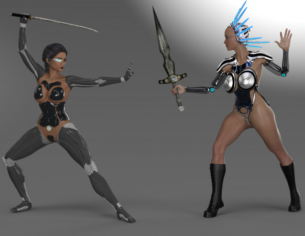 Обои картинки фото 3д графика, фантазия , fantasy, фон, взгляд, девушки