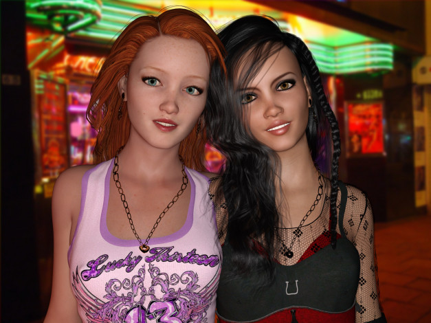 Обои картинки фото 3д графика, люди , people, фон, взгляд, девушки