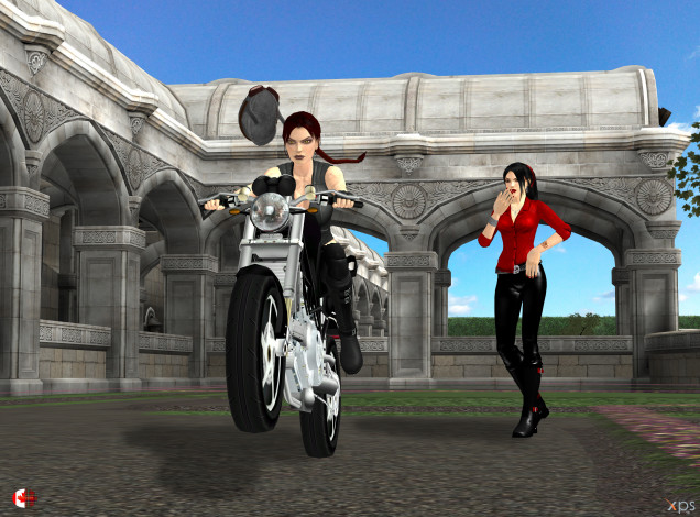 Обои картинки фото 3д графика, люди-авто, мото , people- car ,  moto, мотоцикл, фон, взгляд, девушки