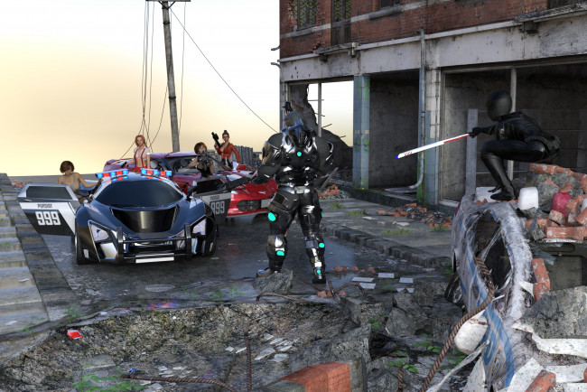 Обои картинки фото 3д графика, фантазия , fantasy, оружие, фон, взгляд, девушки