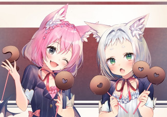 Картинка аниме животные +существа девушка взгляд фон