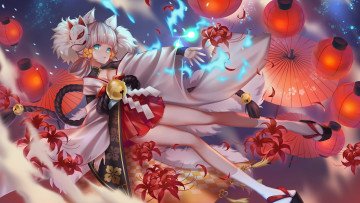 Картинка аниме животные +существа девушка