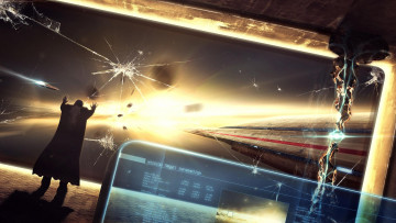 Картинка фэнтези космические+корабли +звездолеты +станции корабли человек космос стекло трещины планшет