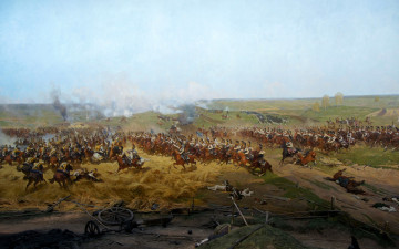 Картинка рисованное живопись крупнейшее сражение бородинская битва французские русские кирасиры арт холст масло баталист панорамист художник battle of borodino отечественной войны 1812г фрагмент панорамы франц алексеевич рубо кавалерийский бой во ржи