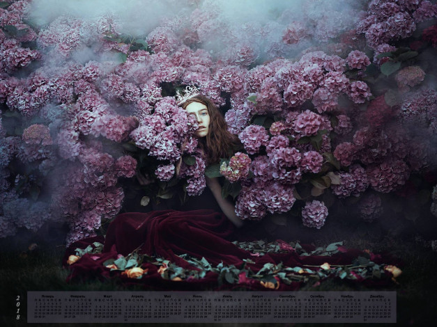 Обои картинки фото календари, девушки, 2018, взгляд, лицо, цветы