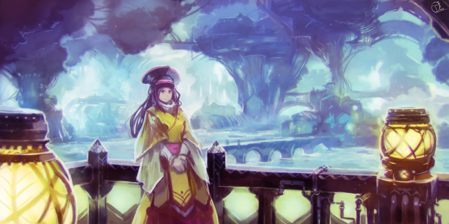 Обои картинки фото аниме, город,  улицы,  интерьер,  здания, okuto