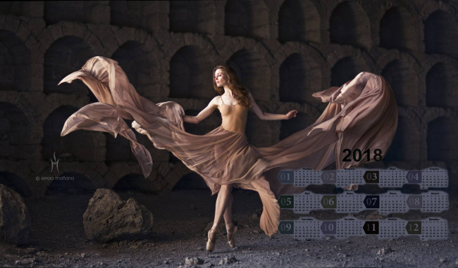 Обои картинки фото календари, девушки, 2018, балет, танец