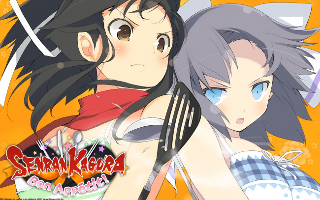 Обои картинки фото аниме, senran kagura, девушка, взгляд, фон