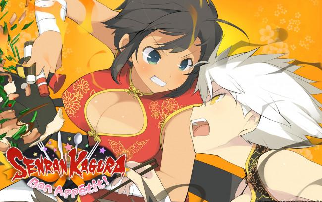 Обои картинки фото аниме, senran kagura, девушка, взгляд, фон