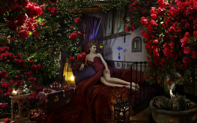 Обои картинки фото девушки, -unsort , креатив, девушка, взгляд, фон, йветы