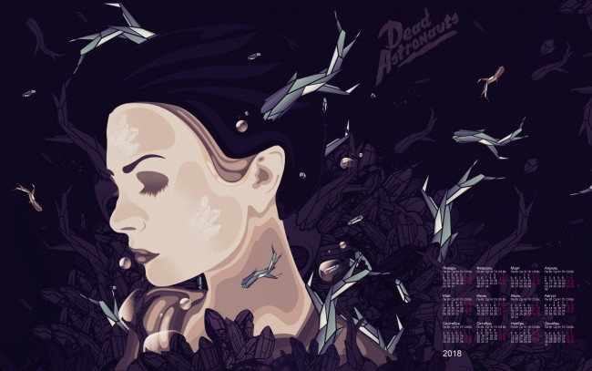 Обои картинки фото календари, рисованные,  векторная графика, профиль, девушка, лицо, 2018