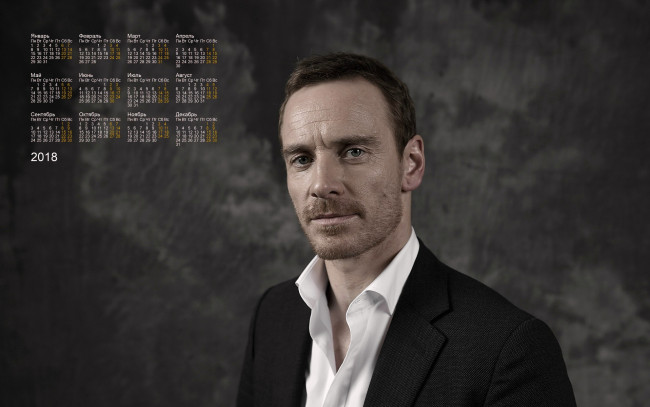 Обои картинки фото majkl fassbender, календари, знаменитости, 2018, мужчина, актер, взгляд