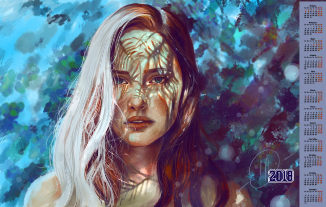 Обои картинки фото календари, рисованные,  векторная графика, девушка, 2018, взгляд