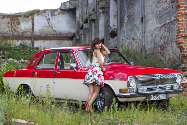 Обои картинки фото волга газ- 24, автомобили, -авто с девушками, волга, газ-, 24, автомобиль, девушка, классика