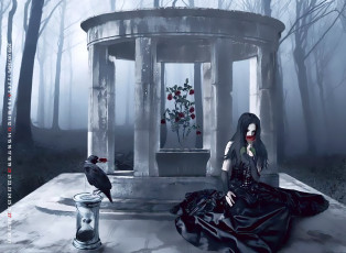 Картинка календари фэнтези calendar колонна беседка птица цветы девушка 2019