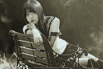 Картинка календари компьютерный+дизайн 2019 calendar улица девушка скамейка униформа женщина азиатка