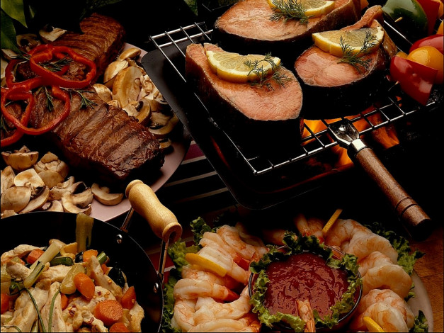 Обои картинки фото еда, рыбные, блюда, морепродуктами