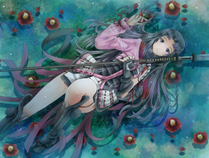 Картинка аниме weapon blood technology michii yuuki sengoku basara девушка оружие броня копье