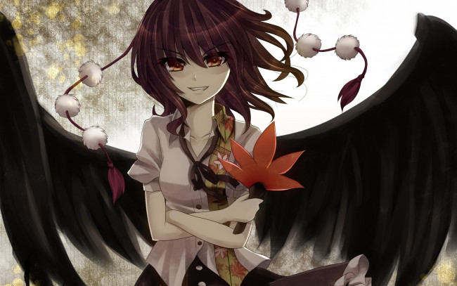 Обои картинки фото аниме, touhou, крылья, девушка, shameimaru, aya, ikeda, hazuki
