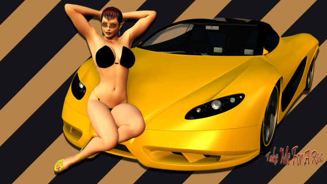 Обои картинки фото автомобили, 3д, автомобиль, девушка