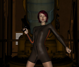 Картинка 3д+графика люди+ people девушка рыжая фон взгляд оружие платье