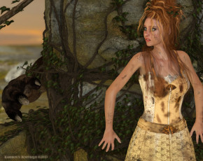 Картинка 3д+графика люди+ people фон взгляд девушка страх