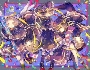 Картинка аниме unknown +другое арт cha goma банты ленты карандаши ручки краски девушки ярко