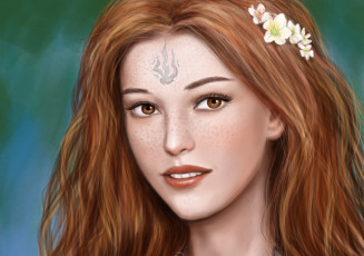 Картинка рисованное люди арт живопись цветы улыбка волосы взгляд лицо девушка