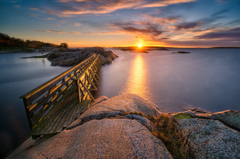 Картинка природа восходы закаты океан берег скалы мост горизонт заря