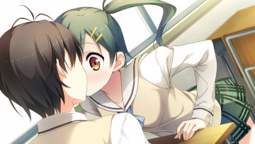 Картинка аниме kantoku+ artbook kantoku девушка парень поцелуй арт diary your