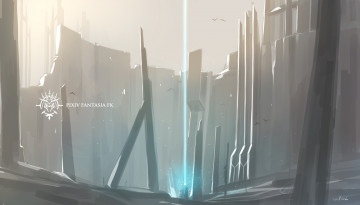 Картинка аниме pixiv+fantasia люди город птицы руины арт swd3e2 fantasia pixiv луч