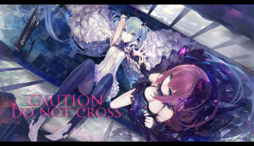 Картинка аниме vocaloid солнце город отражение плитка hatsune miku kiwamu девушки megurine luka платье