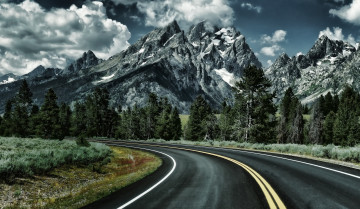 Картинка природа дороги горы лес облака трасса