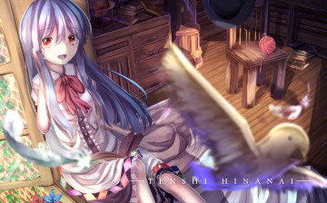 Картинка аниме touhou hinanawi tenshi kagayan1096 арт девушка улыбка комната клубок птица голубь