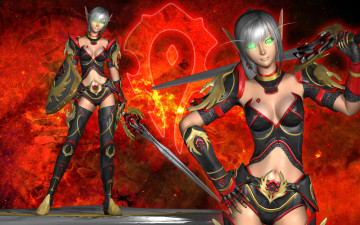 обоя 3д графика, эльфы , elves, оружие, взгляд, фон, магия, эльфийки