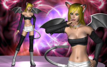 Картинка 3д+графика фантазия+ fantasy девушки летучие мыши ушки хвостики крылья взгляд