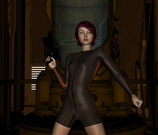 Обои картинки фото 3д графика, люди , people, девушка, рыжая, фон, взгляд, оружие, платье