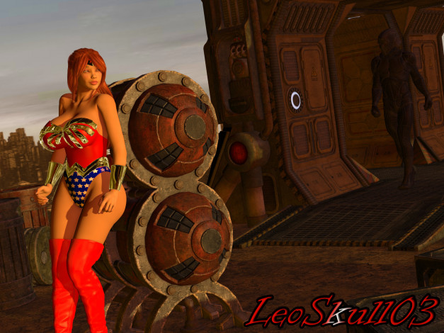 Обои картинки фото 3д графика, фантазия , fantasy, рыжая, фон, взгляд, девушка