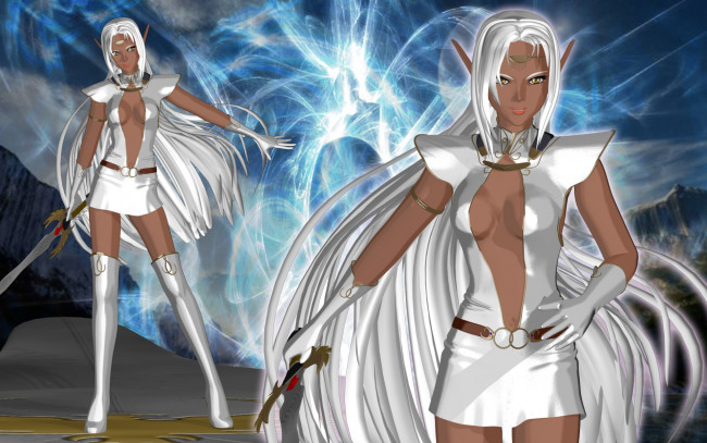 Обои картинки фото 3д графика, эльфы , elves, фон, взгляд, эльфийки, оружие