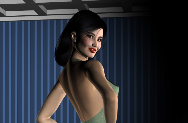 Обои картинки фото 3д графика, люди , people, фон, улыбка, взгляд, девушка