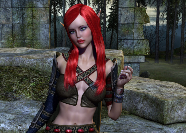 Обои картинки фото 3д графика, эльфы , elves, фон, взгляд, эльфийка