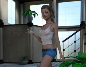 Картинка 3д+графика люди+ people девушка взгляд фон