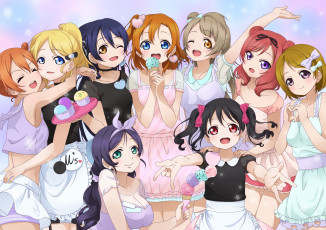 Картинка аниме love+live +school+idol+project девушки фон взгляд